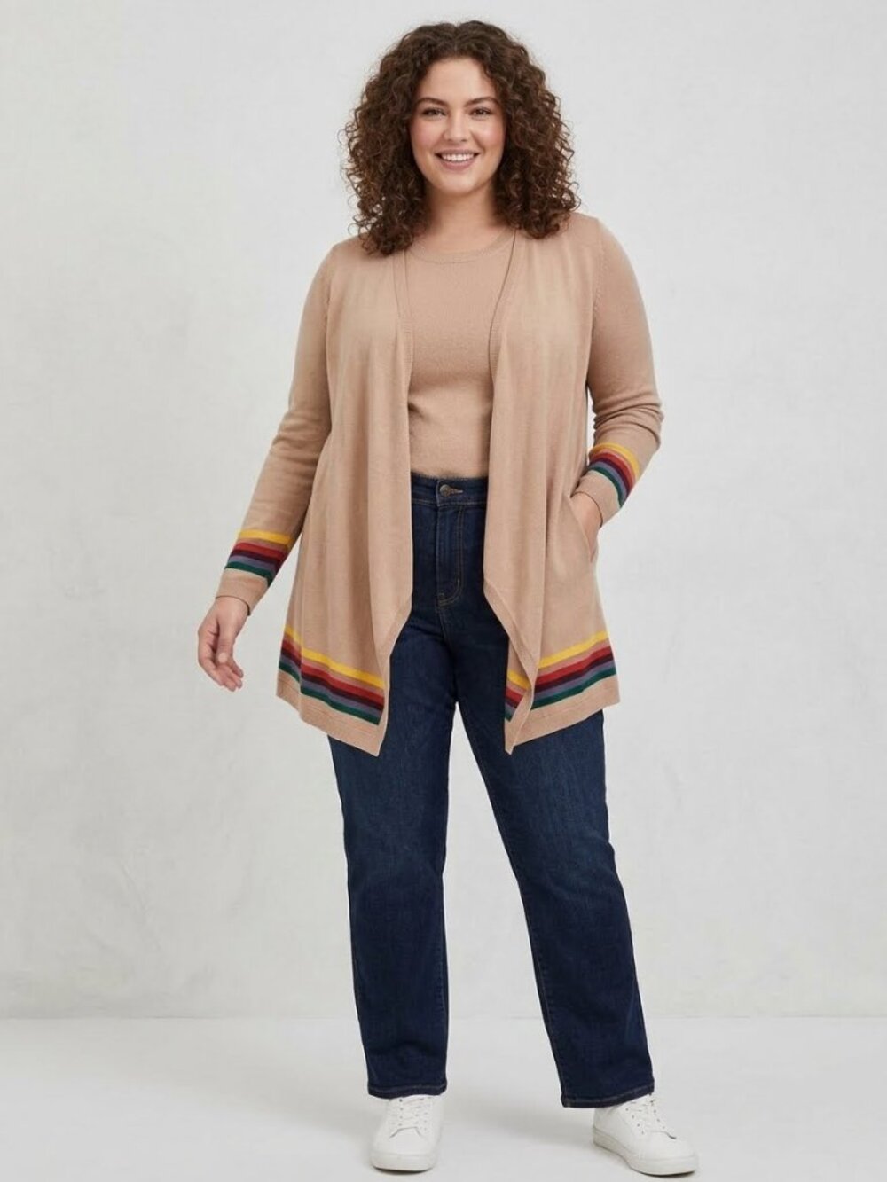 Dr. Who Torrid 2xl Tan Striped Women's Flyaway open front Cardigan Sz 2 Tags